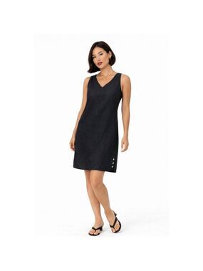 NICOLE MILLER 100% Linen V Neck Sleeveless Sheath Dress Black, Large